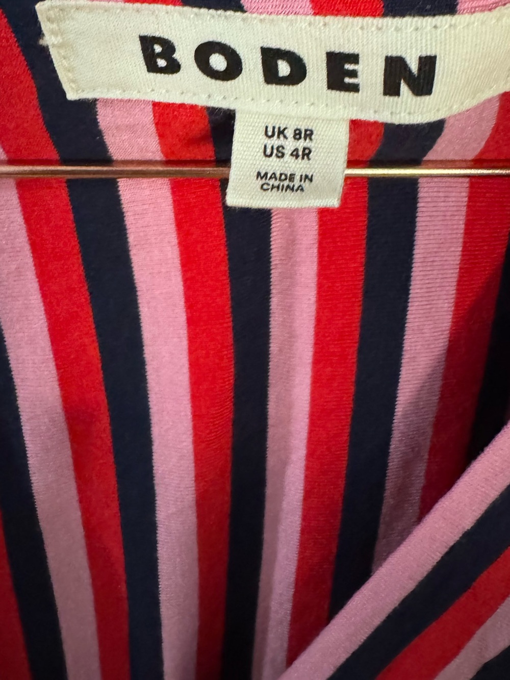 Boden Striped Puff Sleeve Midi Dress Size 4R Pink Red Navy - Picture 6 of 8